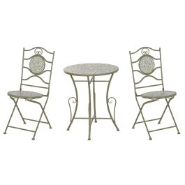 DKD Home Decor Mesa Terraza y Jardín Verde Amarillo Hierro Piedra Set 3 Piezas 60x71x60 cm