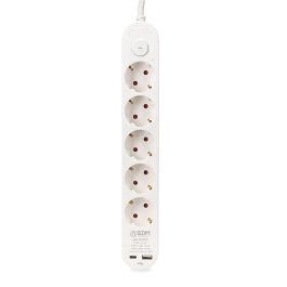 Edm Prolongador 5 Tomas 2P+T Schuko con Interruptor, 2 USB A+C, Cable H05VV-F 3G1,5mm² de 1,5m, Blanco