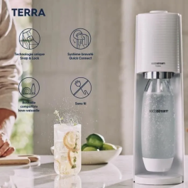 Sodastream Terra Máquina Carbonatadora Blanca Pack 2 Botellas LV + 1 Cilindro de Intercambio CQC