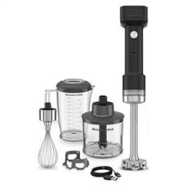 Kitchenaid Batidora de Mano Inalámbrica 12V con Batería, Accesorios y Vaso Medidor, Color Negro Mate