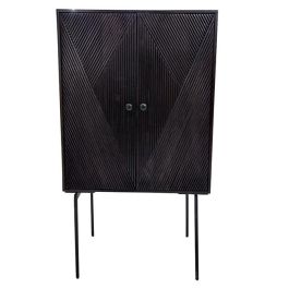 DKD Home Decor Aparador Moderno de Mango y Metal Marrón Oscuro y Negro, 2 Puertas, 1 Estantería 43x84x153.5 cm