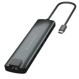 Conceptronic Adaptador USB Tipo C a HDMI, Ethernet, USB 3.2 y Lector de Tarjetas SD/MicroSD, Aluminio Negro/Plata