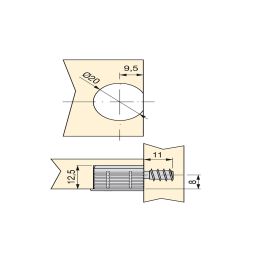 Emuca Lote de 20 enganches y pernos para la fijación estantes, Enganches diámetro 20mm, 12.5mm, Pernos diámetro 6mm, 11mm, Zamak y Acero, Niquelado