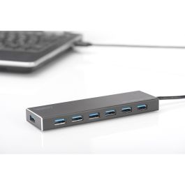 Digitus Concentrador USB 3.0 de 7 puertos con fuente de alimentación, 5 Gbit/s, aluminio gris