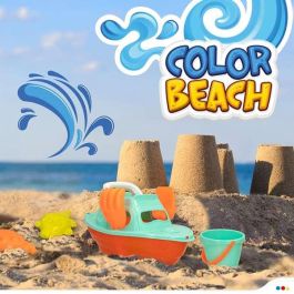 Cubo playa 14 cm con yate 36 cm, pala, rastrillo y 3 moldes en red Cubo playa 14 cm con yate 36 cm, pala, rastrillo y 3 moldes en red