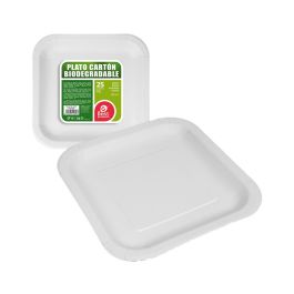 Best Products Platos cuadrados de cartón blancos, 23x23x2cm - Pack de 25 unidades