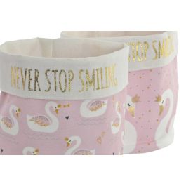 DKD Home Decor Cesta Infantil Colección Cisne Rosa Palo y Blanco de Poliéster 15x16x15 cm Pack de 6 Unidades