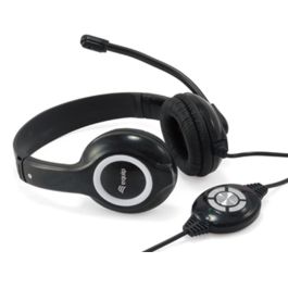 Equip Auriculares de Diadema con Micrófono y Cable Biaural, Plástico Negro