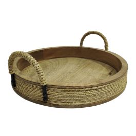 DKD Home Decor Centro de Mesa Cottage de Mango, Cuerda y Hierro Marrón, Asas, Colección Indianrope 30 x 10 x 30 cm