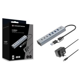 Conceptronic HUBBIES20GP Hub USB 3.0 Gris con 3x USB-C y 4x USB-A