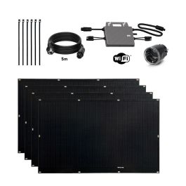 Kit Solar Autoinstalable Flex Full Black 800W x4 paneles solares ultraligeros y flexibles. Uso recomendado para balcón.