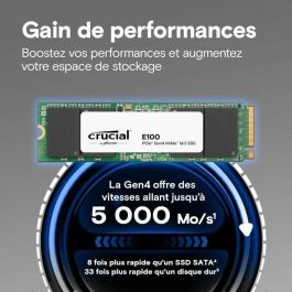 Crucial E100 SSD Disco Duro Sólido 480 GB PCIe Gen 4.0 x4 NVMe M.2 2280 Lectura 4700 MB/s Escritura 2500 MB/s CT1000E100SSD8