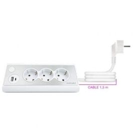 Nanocable 10.37.0013-W Regleta Sobremesa con Interruptor LED, 3 Tomas de Corriente, 2 Puertos USB (USB-A, USB-C), Cable 1.5m, Blanca