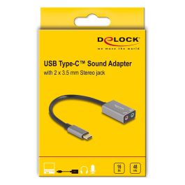 DeLOCK 67071 Adaptador de Audio Externo USB-C a 2 Jack 3.5mm Plug & Play para PC, Mac, Linux, Android, Windows 10/11, 16-bit/48 kHz, Micrófono, Color Gris