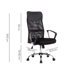 Q-connect Silla de Dirección Base Metal Respaldo Alto Regulable en Altura Piel y Malla Negro