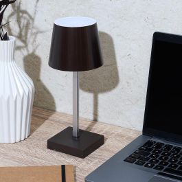 Home Deco Factory Lámpara Led Táctil Efecto Wengué, 3 Intensidades de Luz, Funciona con Pilas AAA, 12 LED, Ø10.5 x 25.5 cm