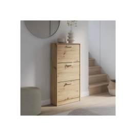 MAC Zapatero MSA312D78 - Mueble para 6 Pares, Acabado Roble, 3 Puertas Abatibles, Ancho 58,2 x Profundidad 20,4 x Alto 115,5 cm