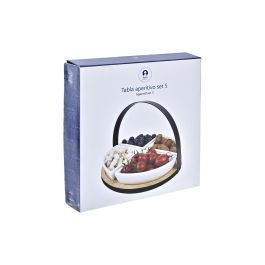 DKD Home Decor Tabla Aperitivo Gres Bambu Metal Negro Natural 21.5 x 14 x 21.5 cm Set de 5