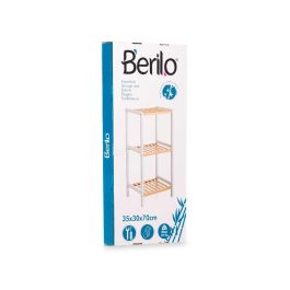 Berilo Estantería Cuadrada de Bambú y Madera con 3 Estantes, Color Blanco/Natural, 35.2x70x30.2 cm