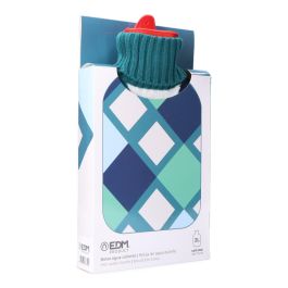 Edm Bolsa de Agua Caliente 2 l con Funda de Lana Diseño Cuadros Marinos – Ideal para Relajación y Calidez