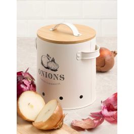 Kinvara Cebollero de Hierro y Tapa Bambú para Almacenamiento de Cocina, color Crema, 17.5x19.5x14 cm (6 Unidades) Kinvara Cebollero de Hierro y Tapa Bambú para Almacenamiento de Cocina, color Crema, 17.5x19.5x14 cm (6 Unidades)