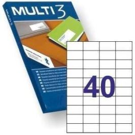 Multi-3 Etiquetas Adhesivas 52,5x29,7 mm para Inkjet y Láser, 40 x 100H, Blanco Precio: 6.7899997. SKU: S8413446