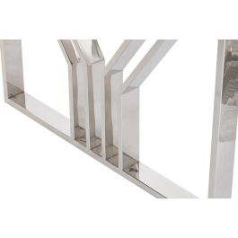 DKD Home Decor Mesa de Comedor Moderna Plateada Transparente Acero y Cristal 180 x 90 x 75 cm