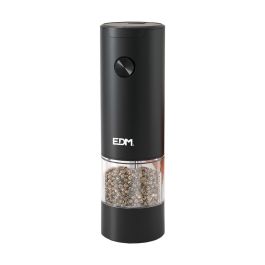 Edm Molinillo de pimienta eléctrico 70 ml, ajuste grosor, depósito transparente, 17 ml, Ø5.5x17.6 cm