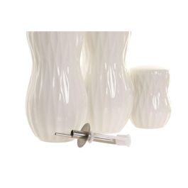 DKD Home Decor Pengjia 25 Aceitera Vinagrera Set de 4 Porcelana Bambu Blanco Marron Oscuro 17 x 19 x 17 cm