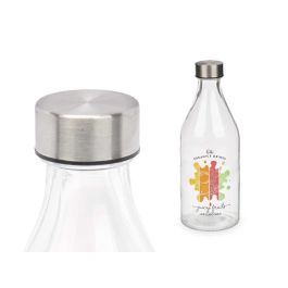 Vivalto Botella de Vidrio con Tapón de Acero Diseño Retro 1000ml Transparente/Plata - 8.5x27x8.5 cm (Set de 12)