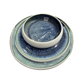 DKD Home Decor Plato Moderno de Gres Esmaltado Azul Marino 26 x 26 x 1.7 cm (6 Unidades) Apto para Microondas y Lavavajillas