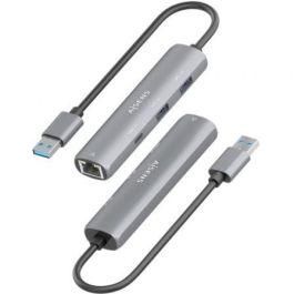 Aisens ASUC-4P035-GR Hub USB Tipo-C 3.1 Gen1 a Ethernet Gigabit con 2 USB-A y 1 USB-C, Gris
