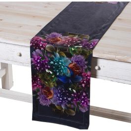 Camino de Mesa Alexandra House Living Negro Textil 180 x 30 cm Terciopelo Floral