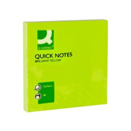 Bloc De Notas Adhesivas Quita Y Pon Q-Connect 76x76 mm Verde Neon 80 Hojas 6 unidades