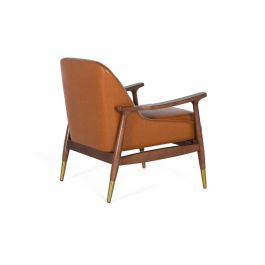 Giner Y Colomer Sillón Moderno en Madera de Caucho y P.U. Marrón Teja con Brazos Curvos