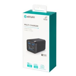 eSTUFF Cargador Multi PD GaN 65W 4 Puertos (2 USB-C + 2 USB-A) Carga Rápida