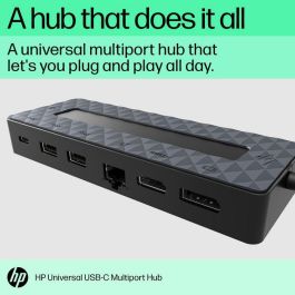 HP Universal USB-C Multiport Hub con 7 Puertos, Passthrough de Datos y Alimentación, Soporte Dual 4K HDMI 2.0 y DisplayPort 1.2 para PC