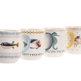 DKD Home Decor Taza Mediterraneo Porcelana New Bone Blanco Azul 8.5 x 10 x 12 cm 12 Unidades