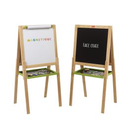 Jeujura JEU3225280876306 Pizarra de Madera Multifuncional Grande con Dibujo, Tiza y Lado Magnético Blanco