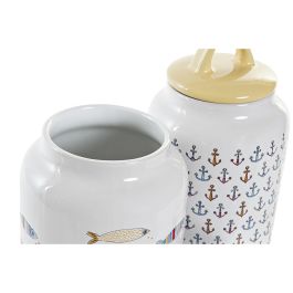 Bote Mediterraneo DKD Home Decor Multicolor Blanco 11 x 19 x 11 cm (2 Unidades) Bote Mediterraneo DKD Home Decor Multicolor Blanco 11 x 19 x 11 cm (2 Unidades)