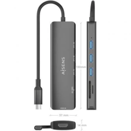 Aisens Dock USB Tipo-C 6 en 1 ASUC-6P024-GR | HDMI 4K, 3x USB 3.0, Lector SD/MicroSD | Gris