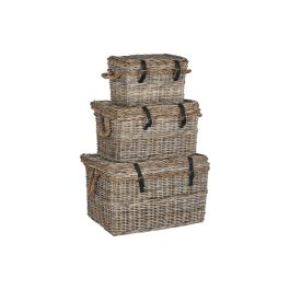 DKD Home Decor Baúl Indonesia 1c24 Gris Claro Ratan 52 x 86 x 56 cm Set de 3