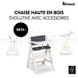 Hauck Trona Evolutiva BETA+ de Madera FSC con Arnés 5 Puntos y Ruedas - De 6 Meses a 90 kg - Blanco