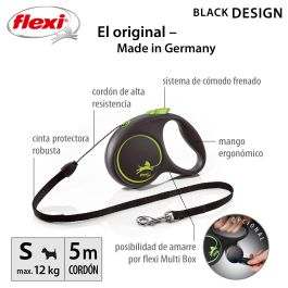 Flexi Correa Retráctil Black Design S Cordón 5m Verde