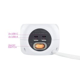 Nanocable Regleta Base con 3 Enchufes Shucko, 4 Puertos USB (2 Tipo A, 2 Tipo C), Interruptor ON/OFF, Cable 1.4m