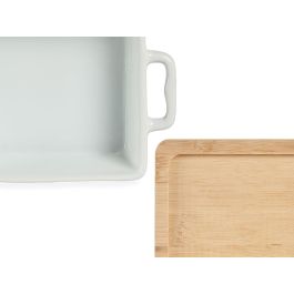 Vessia Bandeja Cuadrada con Base de Bambú y Cerámica Blanca/Natural 17.5 x 13 x 6 cm (Set de 24)