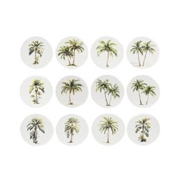 DKD Home Decor Posavasos Tropical Palmera de Dolomita y Corcho Verde Blanco 10.8x10.8x0.7 cm (72 Unidades)