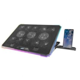 Mars Gaming MNBC13 Base Refrigeradora Stand para Portátiles hasta 17" con 13 Ventiladores RGB, Pantalla LCD, 8 Niveles Ajustables, Soporte Móvil y 2 USB