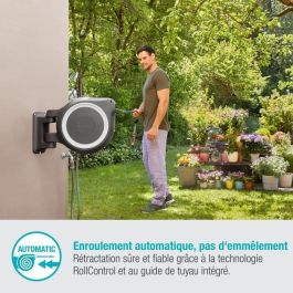 GARDENA Enrollador de manguera automático de pared RollUp M / L 25 m con borde blanco