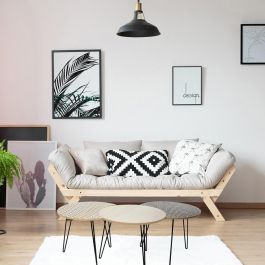 Home Deco Factory Juego 3 Mesas Auxiliares Puzzle Madera Metal